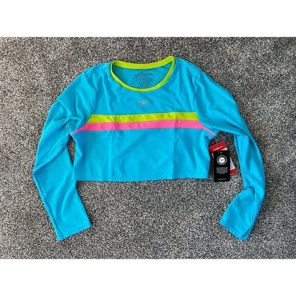 NWT Girls XL Speedo Long Sleeve Cropped Rash Guard Top UPF50+ Block the Burn - Picture 1 of 3